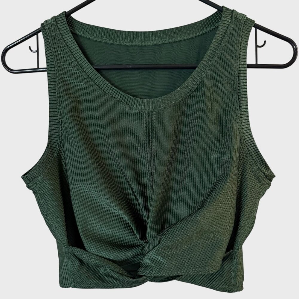 Aerie Sports Bra Lined Ribbed Crop Top Green Women's XL Gym Yoga Athletic Active
